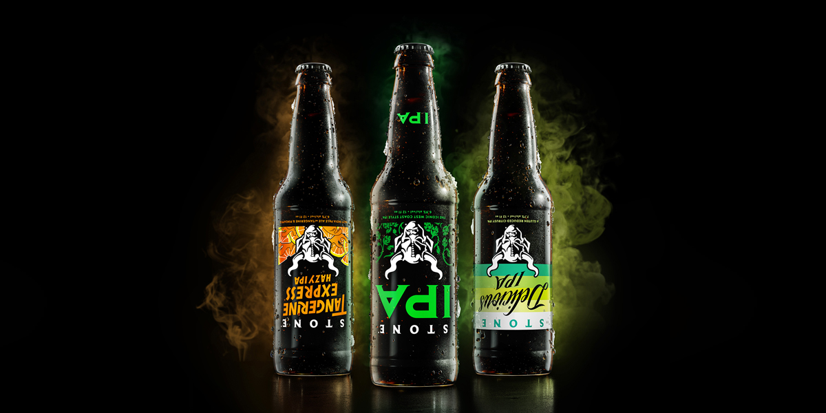 bouteilles d'IPA No Stone Unturned de Stone Brewing
