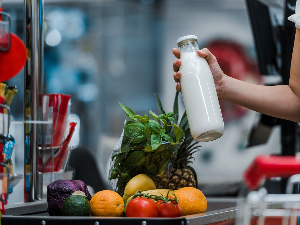 glass milk bottle shopper