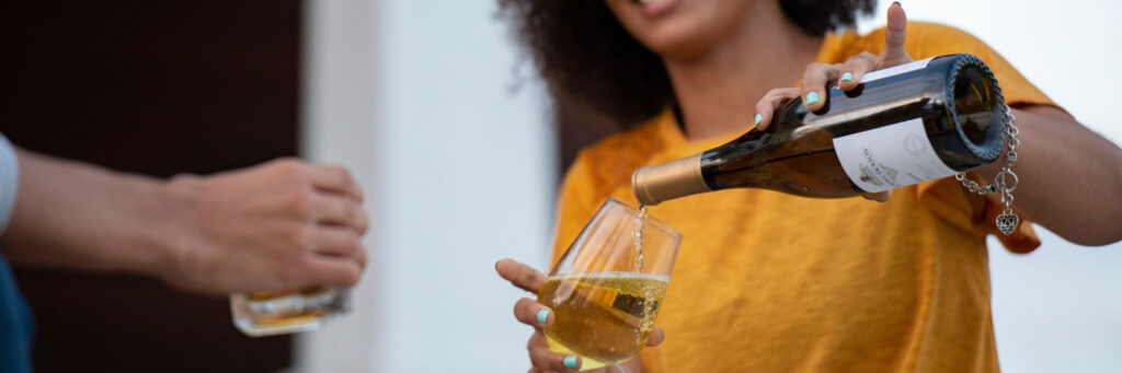 Wine poured into a glass