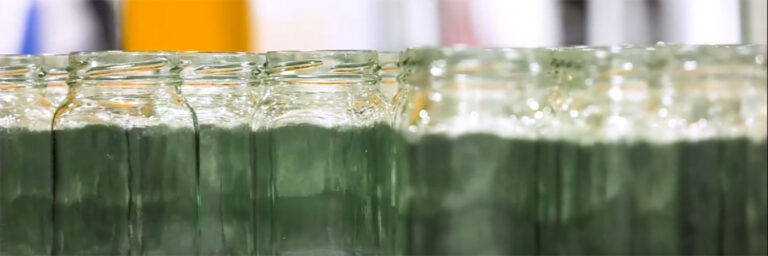 glass jars in an O-I glass manufacturing plant